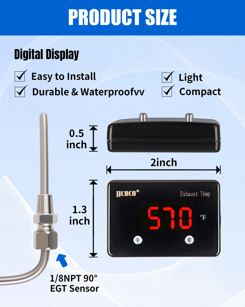 [Australia - AusPower] - Exhaust Gas Temperature EGT Gauge 1832 ℉ Pyrometer Kit - LED Digital Display with EGT Sensor for Diesel Car Motorcycle ATV Red Fahrenheit 