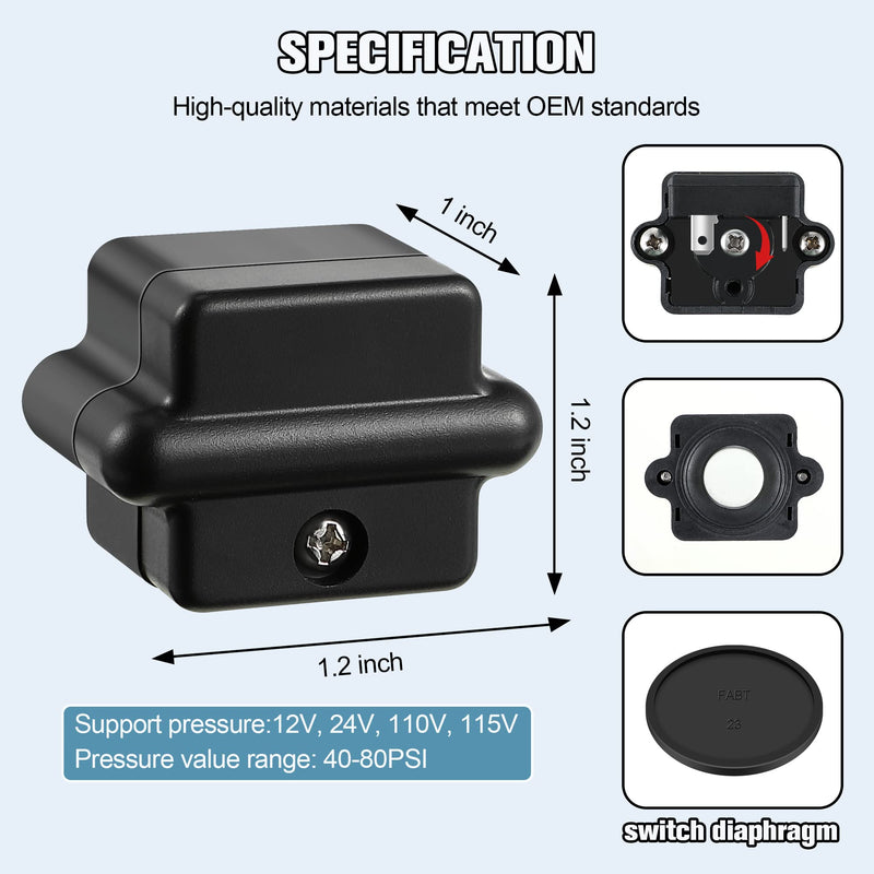 Dreyoo 40-80 PSI Water Pressure Pump Pressure Switch Assembly for 12V 24V 110V 115V Water Pump, Adjustable Switch Replacement Kit Compatible with Most Brands (2 Pack) 2