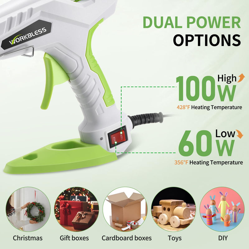 [Australia - AusPower] - WorkBless Hot Glue Gun, Dual Temp Glue Gun 60W/100W, Fast Heating Heavy and Duty Glue Gun with 20PCS Full Size Glue Sticks for Arts, Home Repair, Professional DIY & Industrial Use 