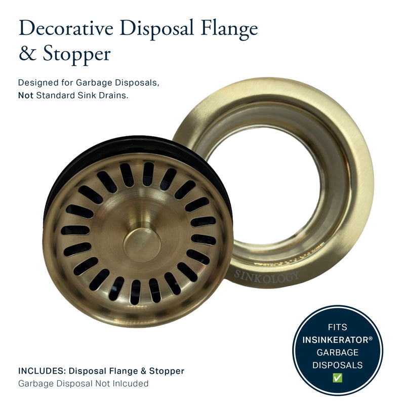 Sinkology SinkSense Kitchen Sink Disposal Flange with Stopper, Satin Gold, Solid Brass, Fits Standard 3.5 Inch Drain, Garbage Disposal Compatible