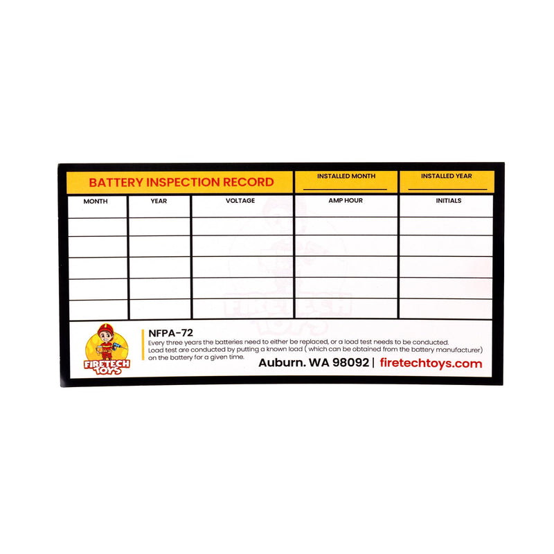 Fire Alarm Technicians Battery Test Data Labels (50 Pack)
