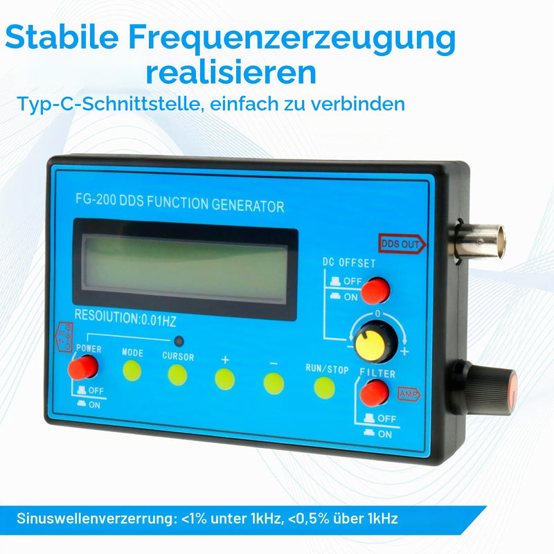 FG-200 DDS Function Generator 1-500kHz Frequency Generator USB Charging Schumann Wave Generator Function Signal Generator Multifunctional Output Waveform (Sine Wave, Rectangular Wave, Triangle Wave)