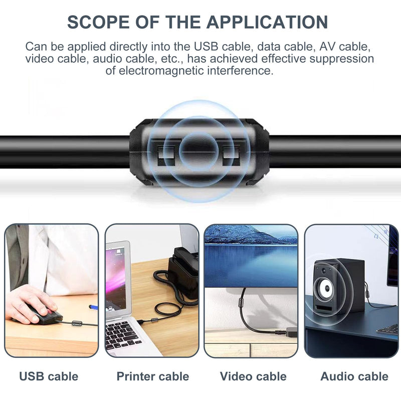 Ferrite Cores for Cables, 3.5 mm, 5 mm, 7 mm Inner Diameter, Pack of 30 | Clip-on Ferrite Core, EMI Noise Reducer Cable Clip for USB Cable Audio and Video Cable Power Cable