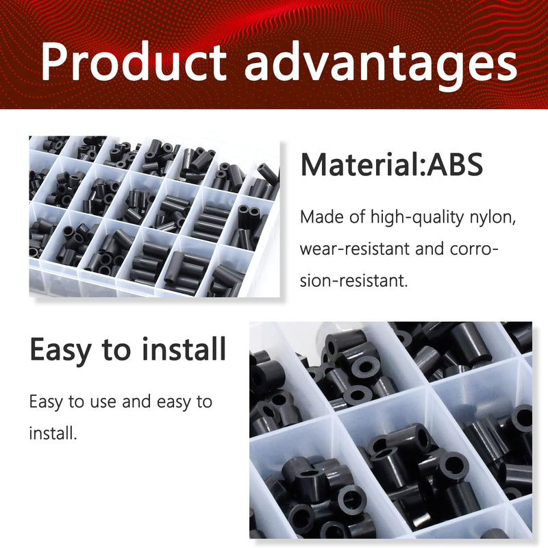 [Australia - AusPower] - 795pcs Nylon Round Spacer Non-Threaded Plastic Standoff Hardware Assortment Kit Black OD 7mm ID 3mm 4mm 5mm Length 4mm 5mm 6mm 8mm 10mm 15mm 18mm 20mm 25mm 