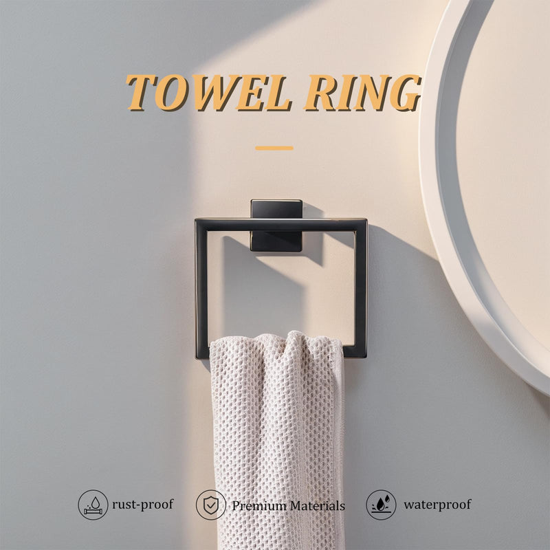 5 Pieces Bathroom Hardware Accessories Set 16 Inch Wall Mounted Towel Bar Set Matte Black Towel Rack Rings Stainless Steel Toilet Paper Holder Bath Coat Hooks 5 Pcs - 16 Inch