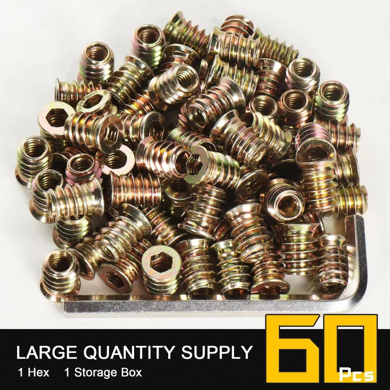 60PCS 1/4-20 Threaded Inserts for Wood *15mm, Exceptional Threaded Insert Nuts for Furniture, Wooden Products and Wooden Models 1/4-20*15mm-60Pcs