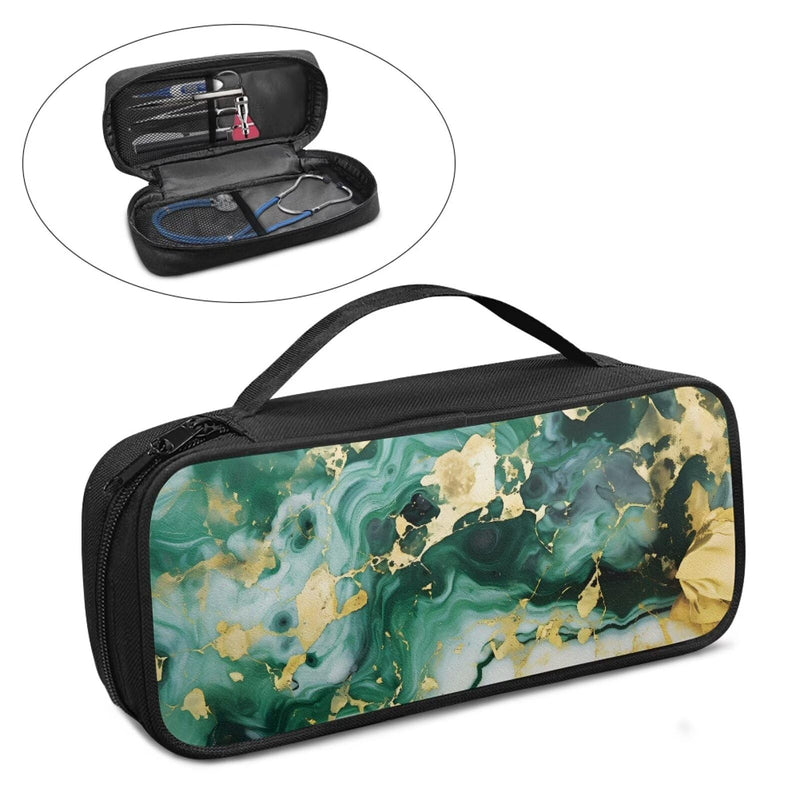 [Australia - AusPower] - Green Marble Stethoscope Case Large Protective Stethoscope Casewith Mesh Pockets Large Hard Organizer Storage Bag for Nursing Accessories Green Marble 