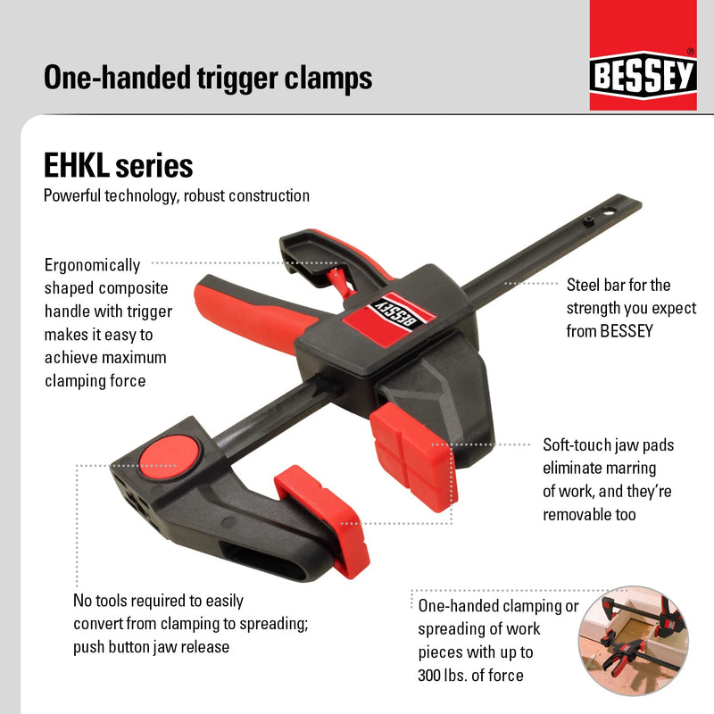 Bessey Ehkl One Hand Trigger Clamp, 18" 300 lb force 18 in.