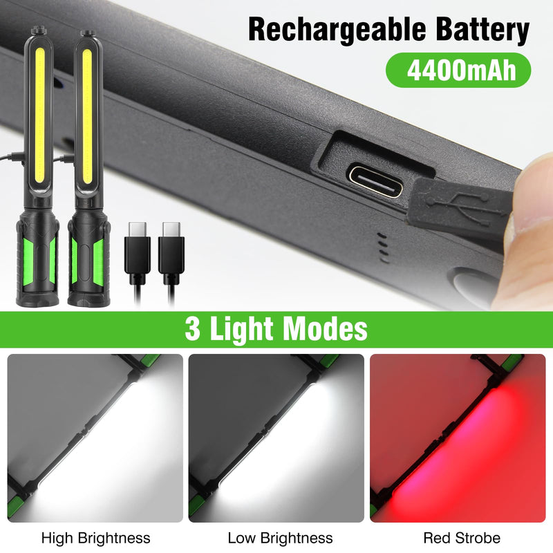 SYLSTAR Work Light for Mechanic, 2400LM LED, 4400mAh Rechargeable, Magnetic, Underhood Work Light with Hooks for Car Repairing/Inspection/Garage/Workshop/Emergency Green