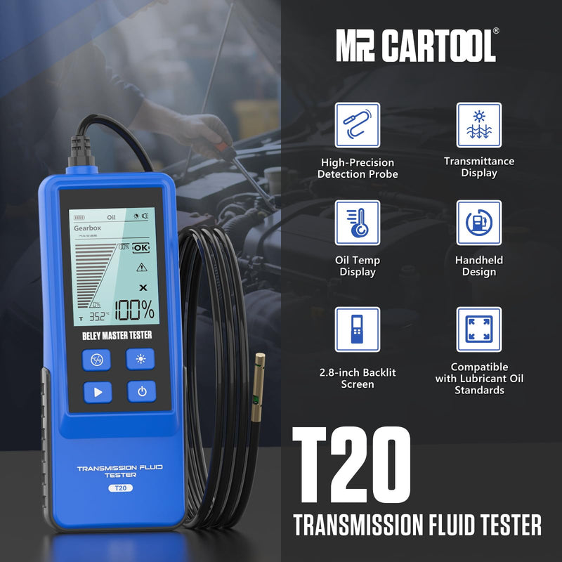 Automotive Transmission Fluid Tester Oil Analyzer Detector with Temperature Sensor, Gasoline & Diesel Gearbox Oil Diagnostic Tool with 31.5in Hose 2.8in Backlight Display (T20)