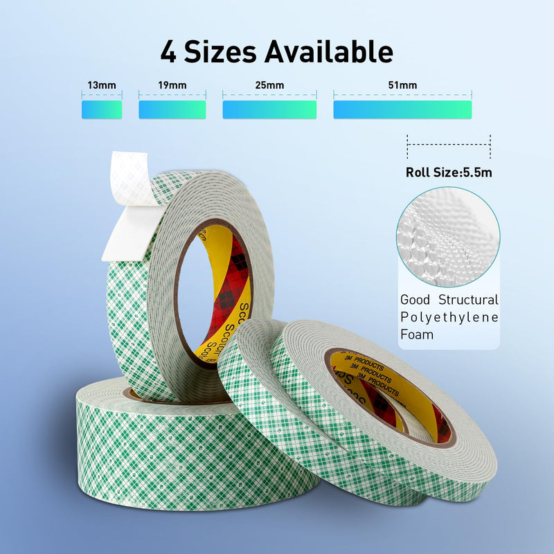 Double Sided Tape Off White Foam Tape 1" x 18Ft Made of 3M 4032 High Shear Adhesive Mounting Tape High Temperature Resistance for Interior Exterior Applications and Home Office Deco (Pack of 2)