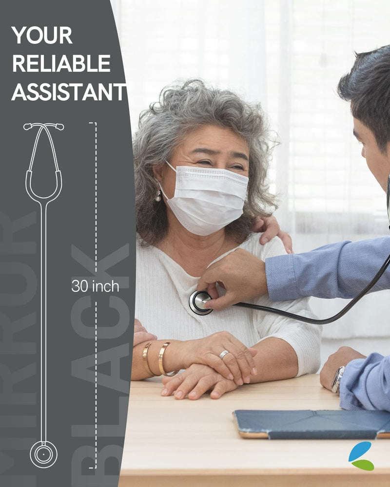 [Australia - AusPower] - FriCARE Dual Head Stethoscope - Stethoscopes for Nurses, Medical Nursing Students, Paramedics/EMT/LVN/VNA Backup - FSA/HSA Eligible Estetoscopio, Black Tube, Stainless Steel Chestpiece Mirror Black 