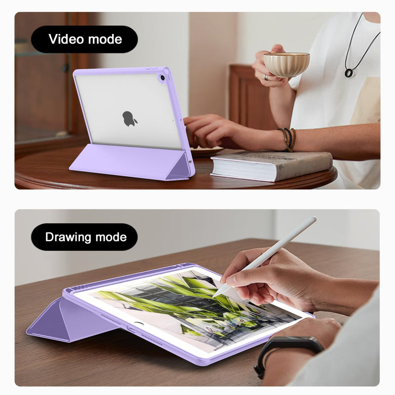 [Australia - AusPower] - iPad 9th Generation Case 2021/iPad 8th Generation Case 2020 10.2 Inch with Pencil Holder, iPad 7th Gen 2019 Case with Clear Transparent Back, Auto Wake/Sleep Cover(Clove Purple) Clove Purple 