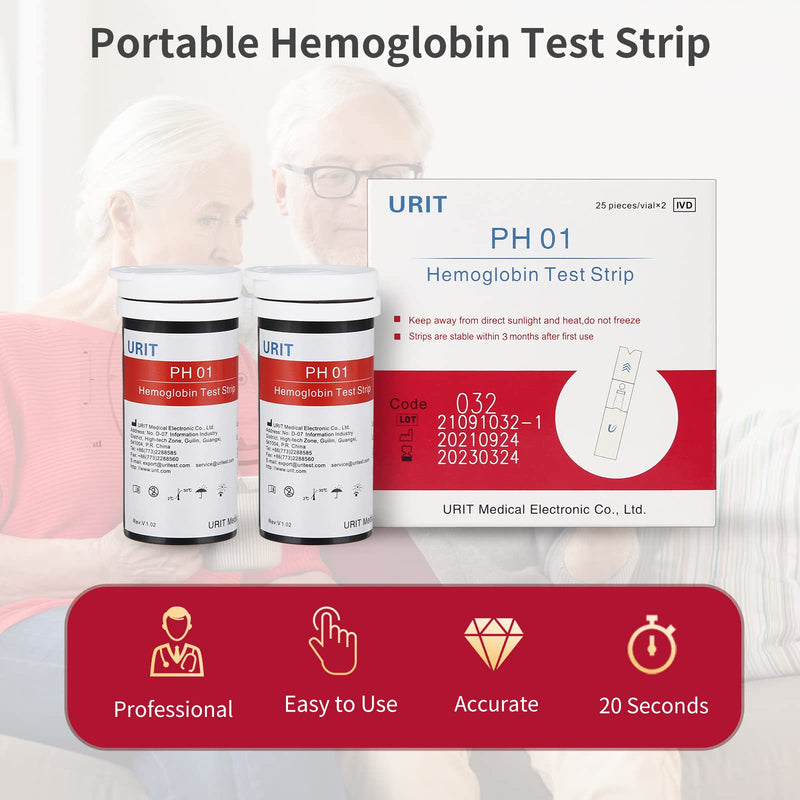 50 Test Strips (Test Strips Only) for URIT Blood Hemoglobin Test Meter PH-01/PH-01A