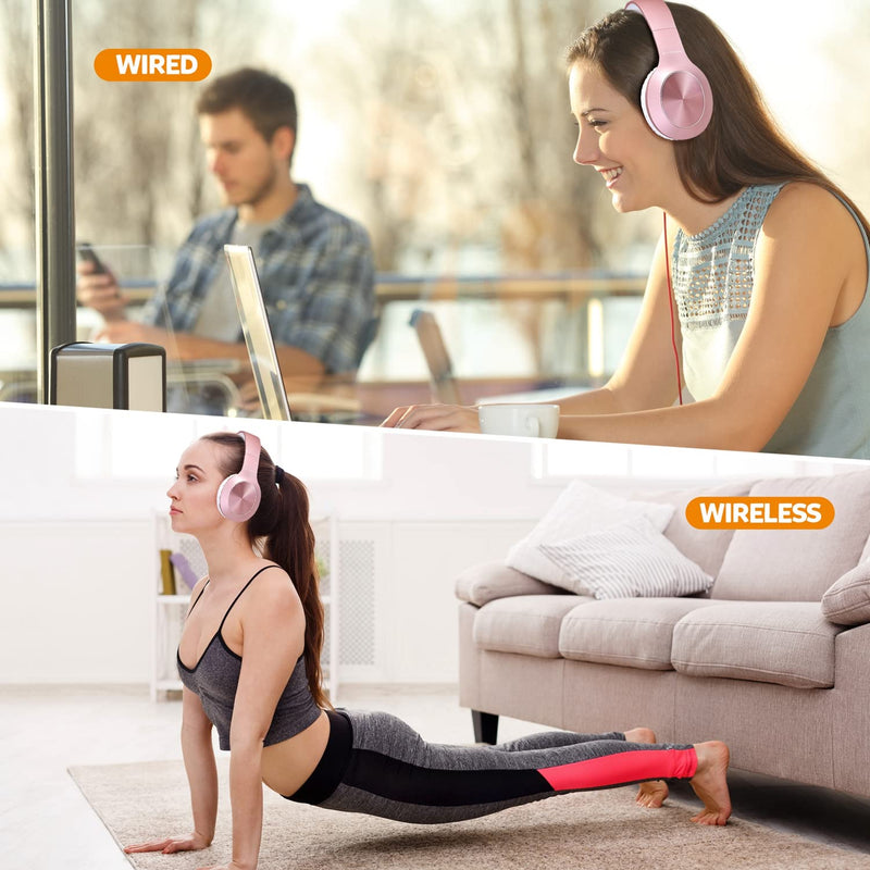 [Australia - AusPower] - Bluetooth Headphones Over Ear, 68H Playtime and 3 EQ Music Modes Wireless Headphones with Microphone/Deep Bass, HiFi Stereo Foldable Lightweight Headset for PC Home Travel Office (Rose Gold) Rose 