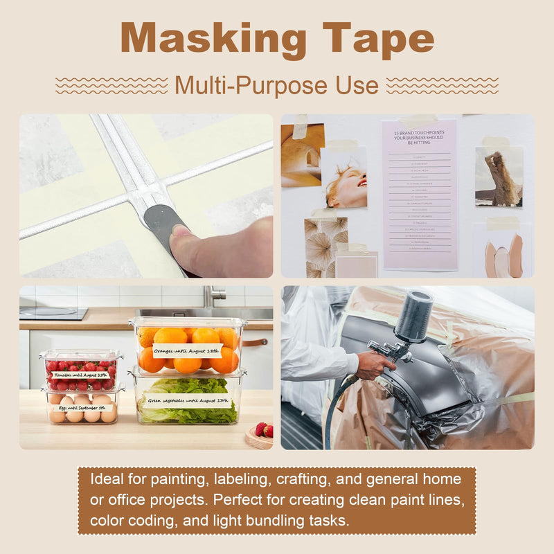 2 Rolls Masking Tape 1.88 Inch x 22 Yards, General Purpose Beige Painter Tape for Painting, Labeling, Craft, Decorating and DIY Projects, Easy to Tear and Remove 2 Rolls, 1.88IN x 22YD, Beige