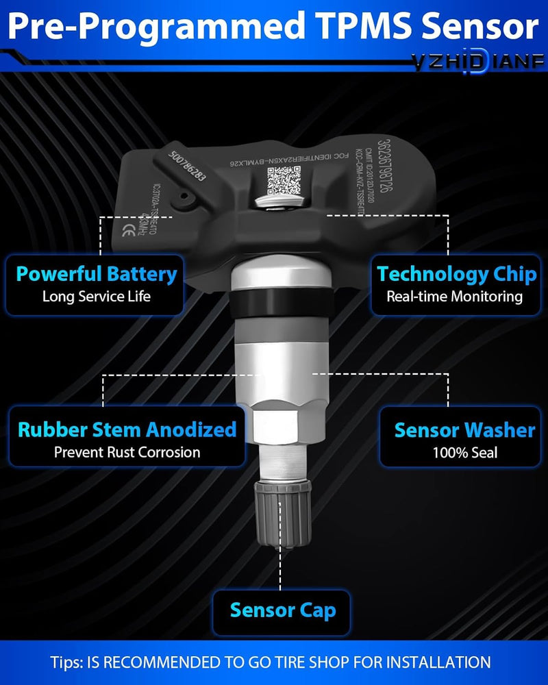 [Australia - AusPower] - 36236798726 Pre-Programed Tire Pressure Sensor Fit for:-BMW for:-Mini 530i 530xi 740i 328i 128i 335i M3 M5 M6 X3 X5 X6 Z4 Cooper 2002-2014, 433MHz TPMS Sensor (4) 