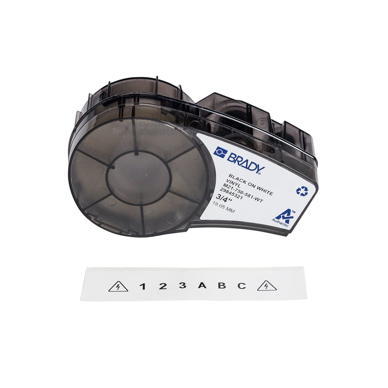 [Australia - AusPower] - Brady Authentic (M21-750-581-WT) Repositionable Vinyl Labels for Equipment, Facility ID, Floor Marking, Lab, Lean/5S, Pipe/Valve, Black on White-Designed for M210, M210-LAB, M211 Printers, 0.75"Wx21'L .75" Vinyl Label 