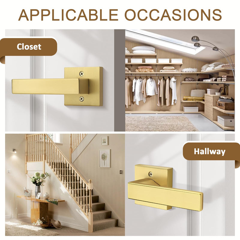 Probrico 2 Pack Gold Dummy Door Handles,Modern Closet Door Knobs,Heavy Duty Interior Non-Turning Handle Reversible for Right & Left Handed Side