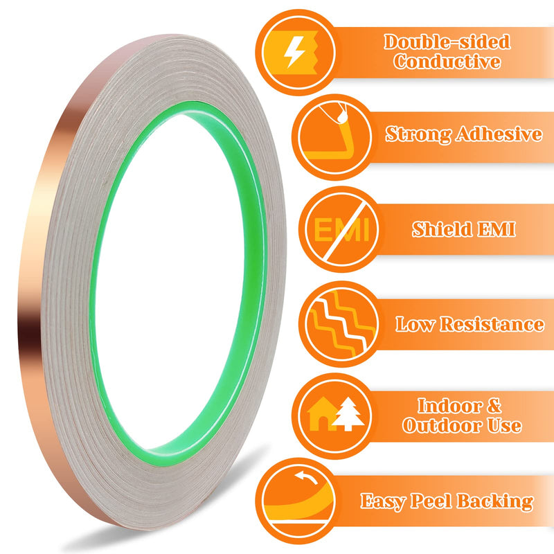 Oubaka 8 Pack Copper Foil Tape,Copper Tape,Double-Sided Conductive Adhesive for Guitar Repairs,EMI Shielding,Paper Circuits,Electrical Repairs,Grounding,Stained Glass,Crafting,Garden(1/4" x21.9yards)