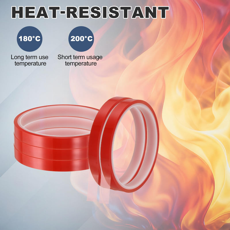 uxcell 12 Rolls Heat Tape, 10mm x 16m(52FT) No Residue High-Temperature Resistant Tape Heat Transfer Tape for Sublimation Electronics 3D Printing Soldering, Red 10mm x 16m(52FT)