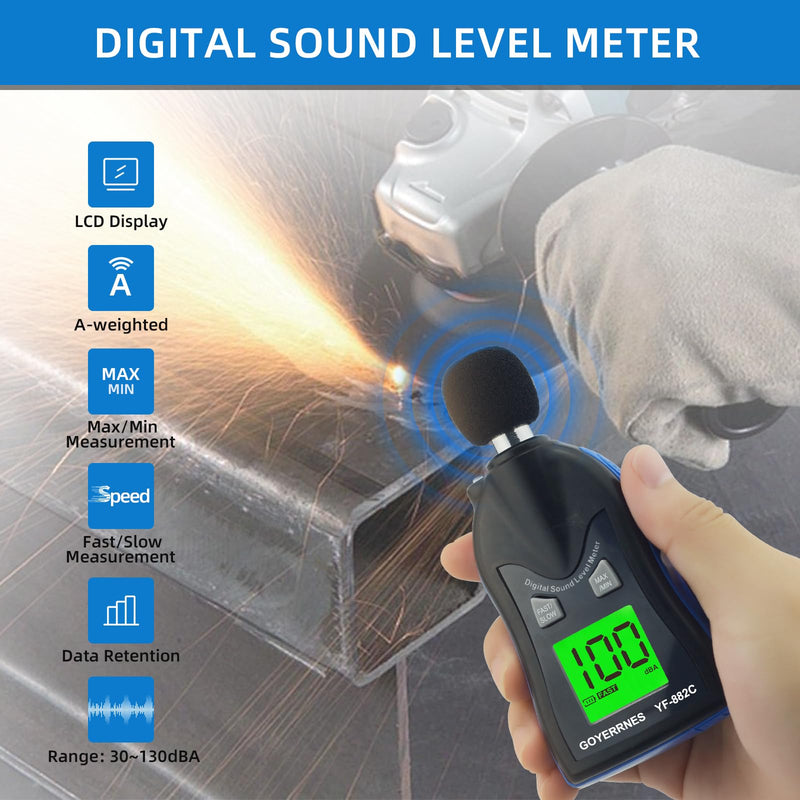 [Australia - AusPower] - Handheld Decibel Meter, Digital Sound Level Meter 30-130dBA SPL Decibel Monitoring Tester Sound Meter Noise Decibel Reader with Max/Min Hold Data Sensor LCD Backlight Display for Home Factory 