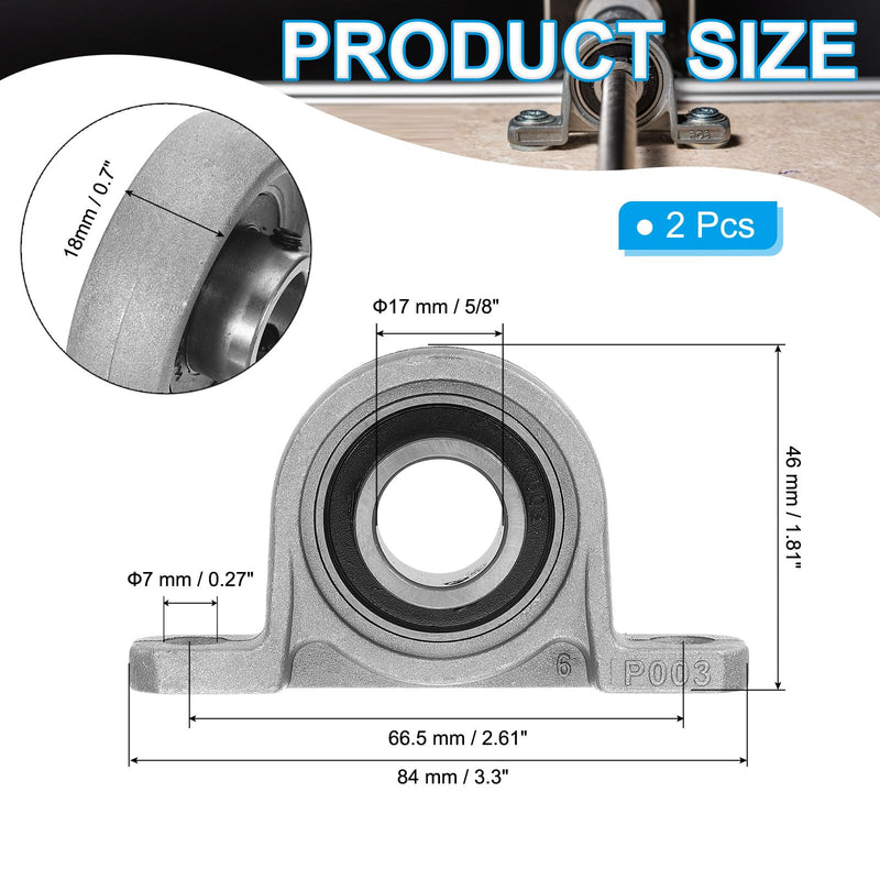 [Australia - AusPower] - PATIKIL Pillow Block Bearing 5/8" / 17mm Bore, 2 Pcs Vertical Zinc Alloy Steel Mounted Flange Pillow Block Self Alignment Insert Bearings Bore Ball Housing for Machinery Power Agriculture 5/8" 