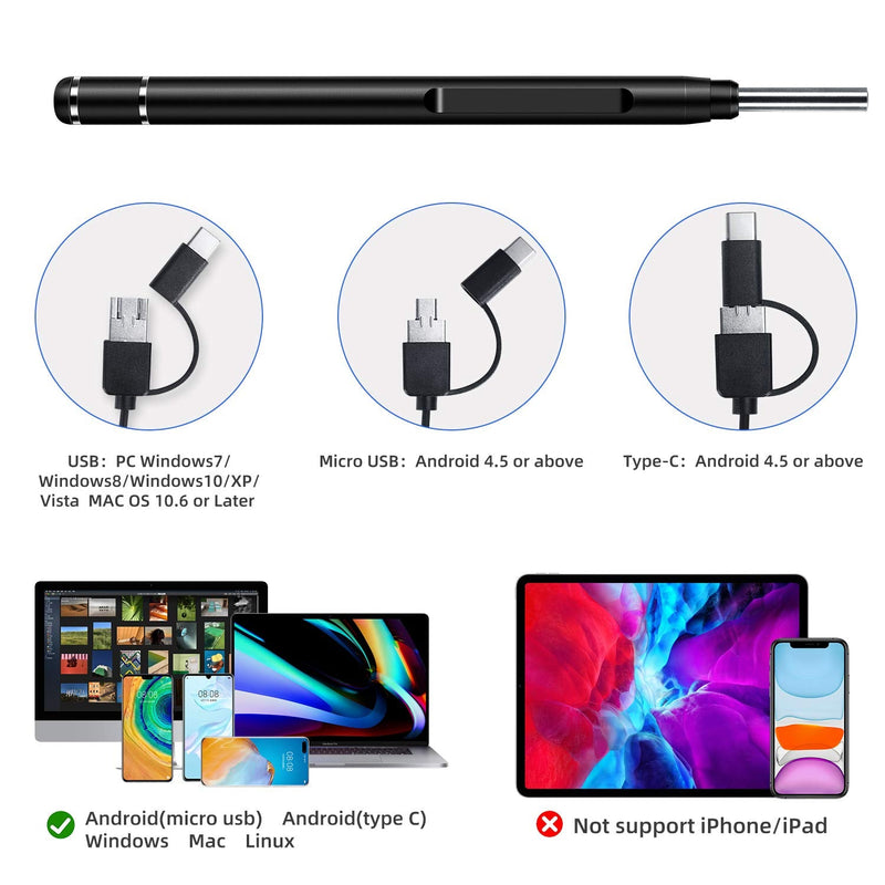 [Australia - AusPower] - Jiusion 3.9mm Ultra-Thin Portable USB Digital Otoscope Camera with Carrying Case, HD 720P 6 LED Visual Ear Scope with 3 Hats 2 Silicone Caps 8 Earwax Spoons for Android Windows Mac NOT for iPhone iPad 