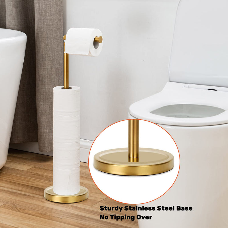 Toilet Paper Holder Stand Bathroom Toilet Paper Storage for 4 Paper Rolls with Heavy Base, Freestanding Toilet Paper Roll Holder (Gold) Gold Stainless Steel