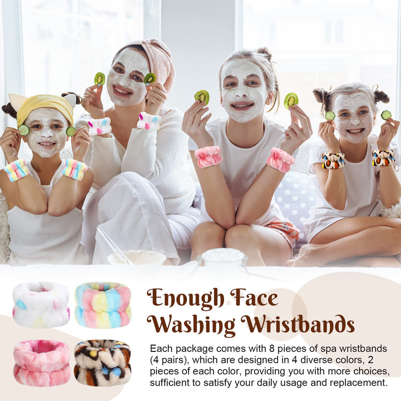 [Australia - AusPower] - 8 Pcs Wrist Spa Washband Adjustable Wrist Wash Towel Band Wristbands Absorbent Face Washing Wristbands Spa Reusable Wrist Sweatband for Women Girls Stylish Style 