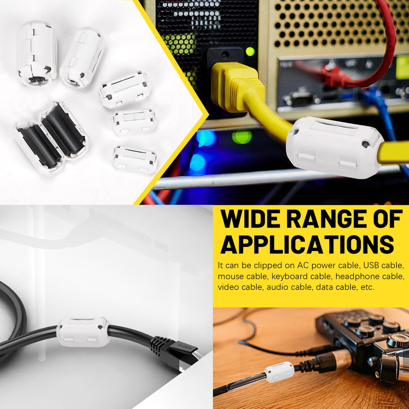 [Australia - AusPower] - 28Pcs 5 Sizes Clip-on Ferrite Ring Core RFI EMI Noise Suppressor Cable Clip for 3.5mm/ 5mm/ 7mm/ 9mm/ 13mm/ Diameter Cable, White 