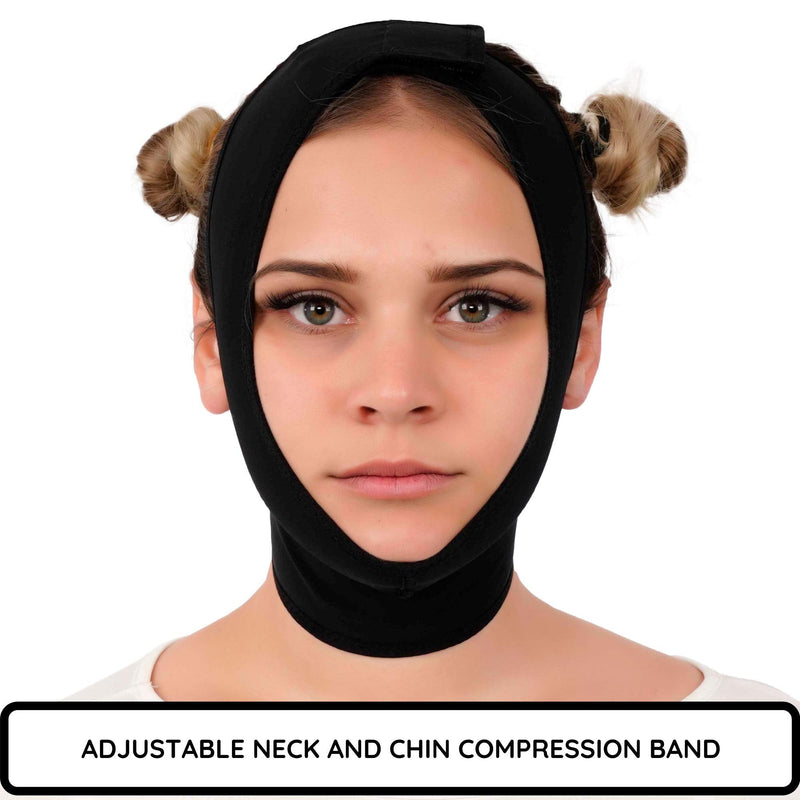 [Australia - AusPower] - Post Surgery Neck and Chin Compression Garment Wrap Bandage for Women, Face Slimmer Black Medium (Pack of 1) 