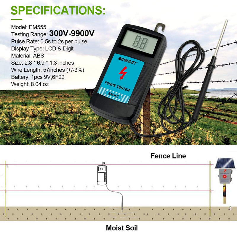 [Australia - AusPower] - allsun EM555 Digital Electric Fence Tester Fault Voltage Meter GK13 Non-Contact Voltage Tester for Christmas Light Repairing Tool 