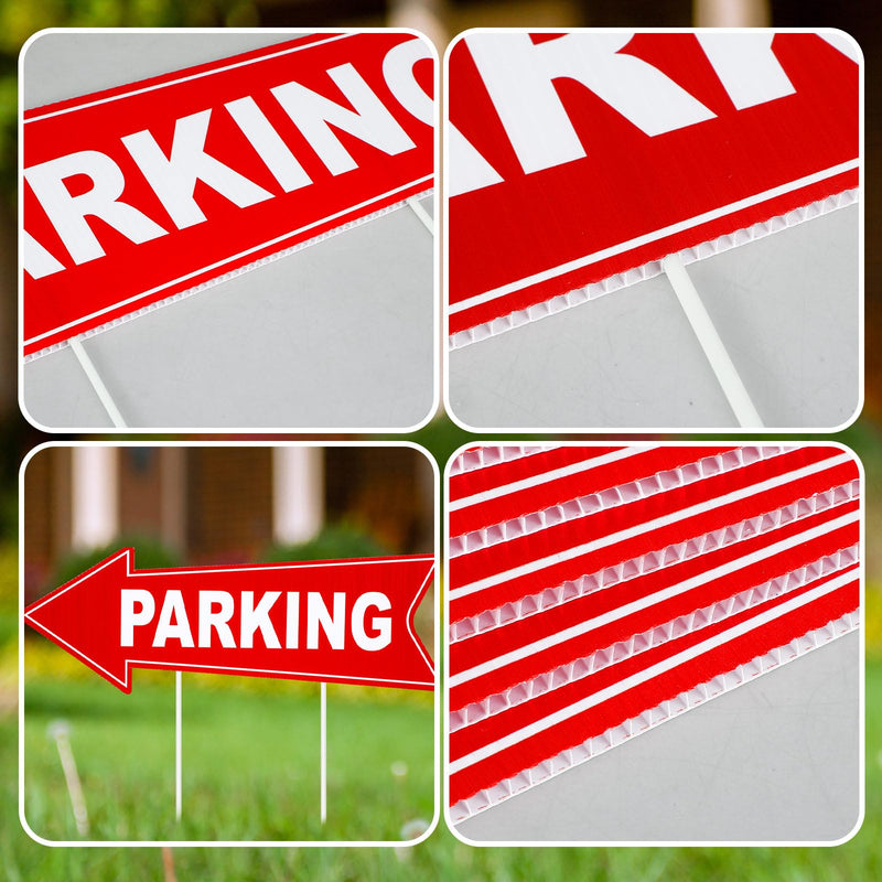 Barydat 8 Pcs Parking Sign with Stake 17 x 6 Inch Outside Event Parking Signs Directional Arrow Corrugated Plastic Signs Outside for Event Left and Right, Double Side Printed