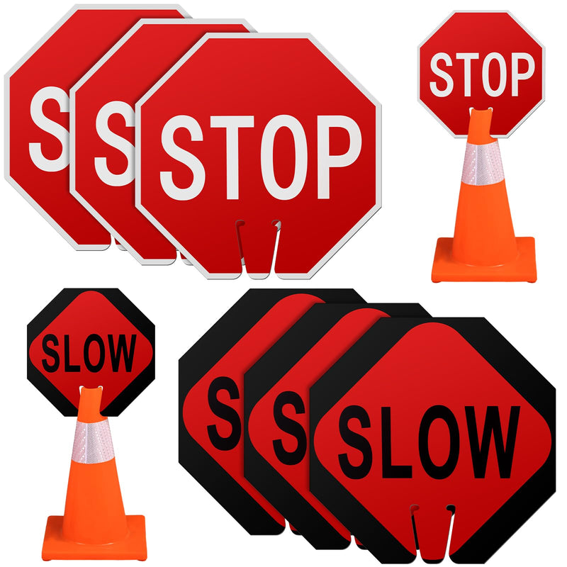 Geetery 6 Pcs Stop Slow Traffic Signs 12 x 12 Inch Double Sided Road Safety Sign, Weatherproof PVC Stop Sign for Construction Sites Parking Lots Driveways Traffic Control