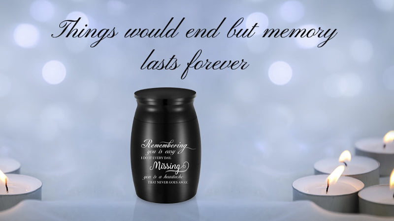 3 Inches Small Keepsake Urn for Ashes Mini Aluminum Urn for Human Ashes Cremation Funeral Ash Holder - Remembering You is Easy I DO IT Every Day. Missing You is a Heartache That Never GOES Away. Black