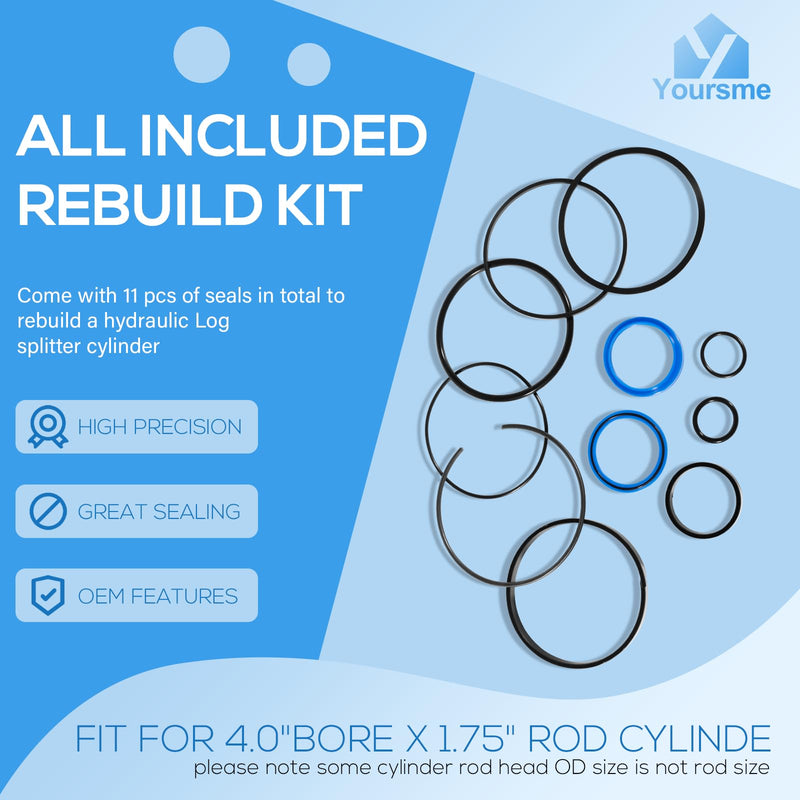 [Australia - AusPower] - Hydraulic Log Splitter Cylinder Rebuild Seal Kit for 4.0"Bore x 1.75" Rod Cylinde, Precision Made 