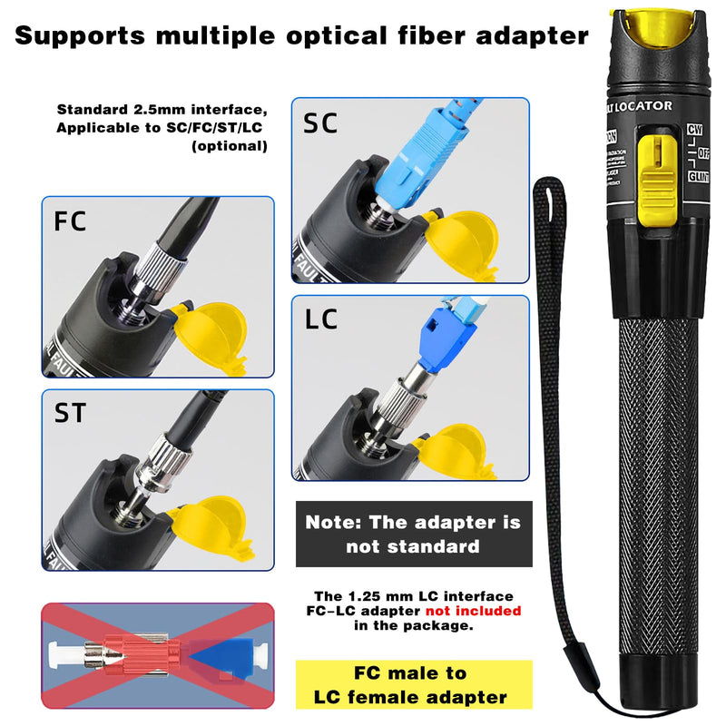 Optical Power Meter OPM -70 ~ +10 dBm & 50MW Visual Fault Detector | FTTH Fiber Optic Cable Tester Kit, FC Male to LC Female Adapter Included