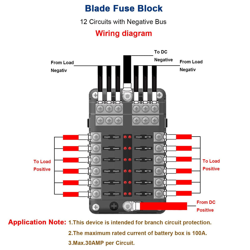 [Australia - AusPower] - 12 Way Blade Fuse Box Fuse Box Holder Standard Circuit Fuse Holder Box Block with LED Light Indication & Protection Cover for Car Boat Marine Trike Car Truck Vehicle SUV Yacht RV 12 Way 
