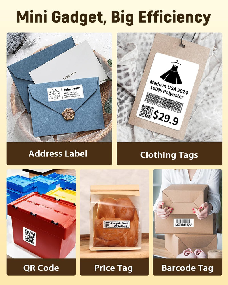 Label Maker Machine with Tape, Bluetooth Thermal Label Printer for Small Business, Address, Barcode, Logo, Clothing, Label Makers for Office Home School
