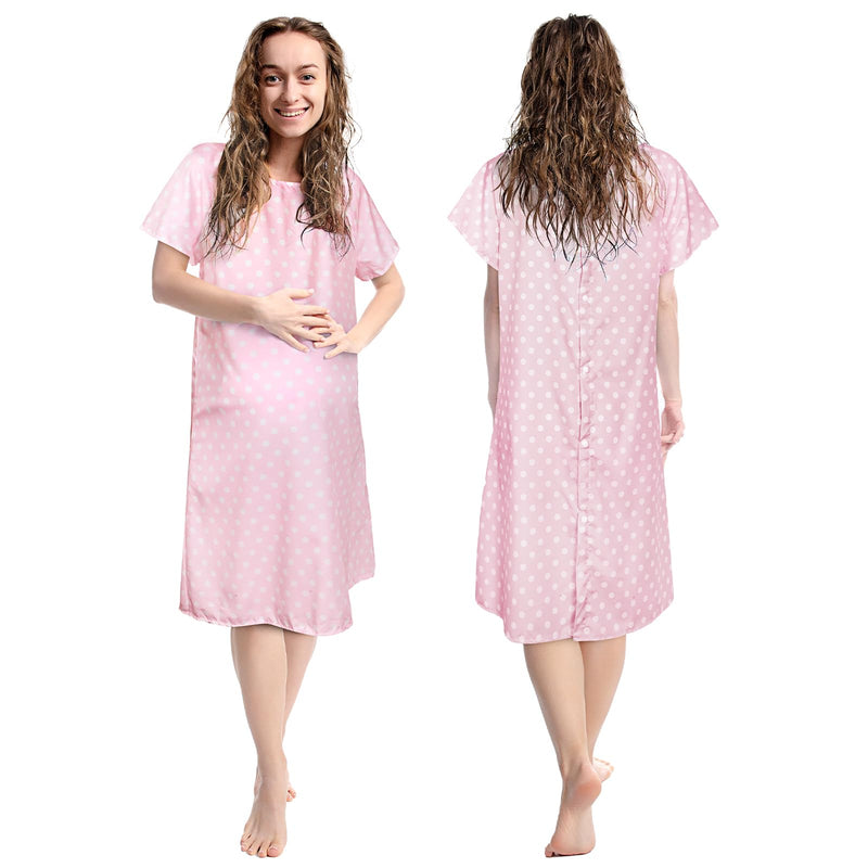 [Australia - AusPower] - 3 Pack Hospital Gown for Women Cotton Labor Delivery Gown for Hospital Maternity Pink Blue Grey Large and X Large 