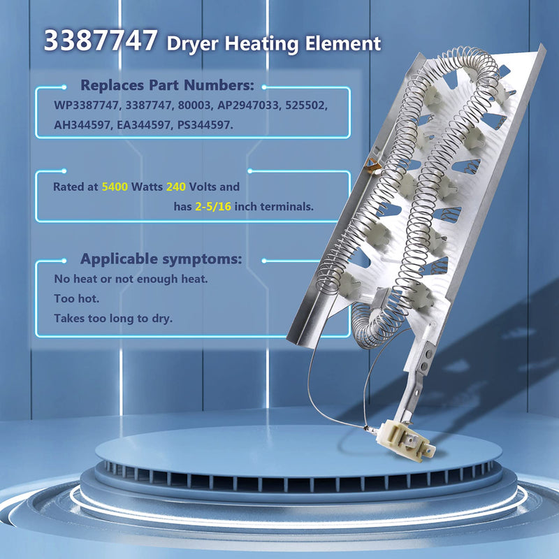 3387747 Dryer Heating Element & 279816 Thermostat Kit & 279973 3392519 Thermal cut-off Fuse Replacement Compatible with Kenmore, Samsung, Whirlpool, KitchenAid electric dryers and more.