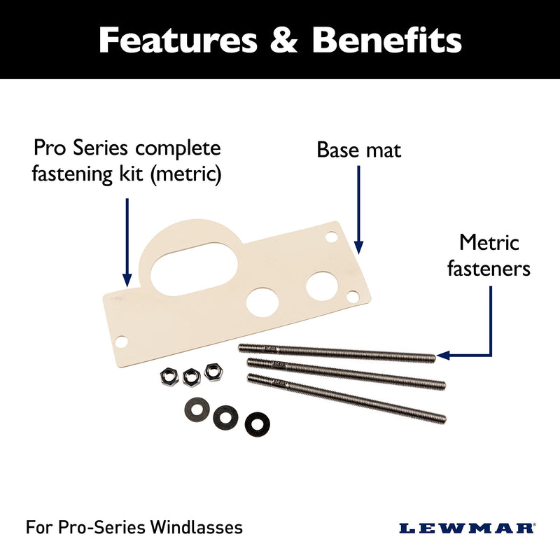 [Australia - AusPower] - Lewmar Pro Series Fastening Kit (Mm) – Complete Base mat kit, Includes Base mat for mountng Pro Series Windlass, Threaded Metric Fasteners, Nuts and washers 
