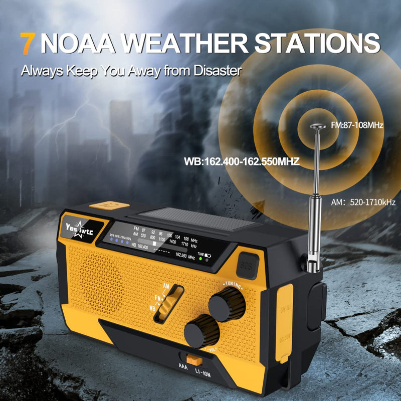 [Australia - AusPower] - Yestiwc 7400mWh Emergency Crank Radio, Hand Crank Solar Radio, Battery Radio Emergency with NOAA/AM/FM, Power Bank, Hand Crank/SOS Alert&Flashlight Reading Lamp for Emergency Camping Storm Survival Orange 