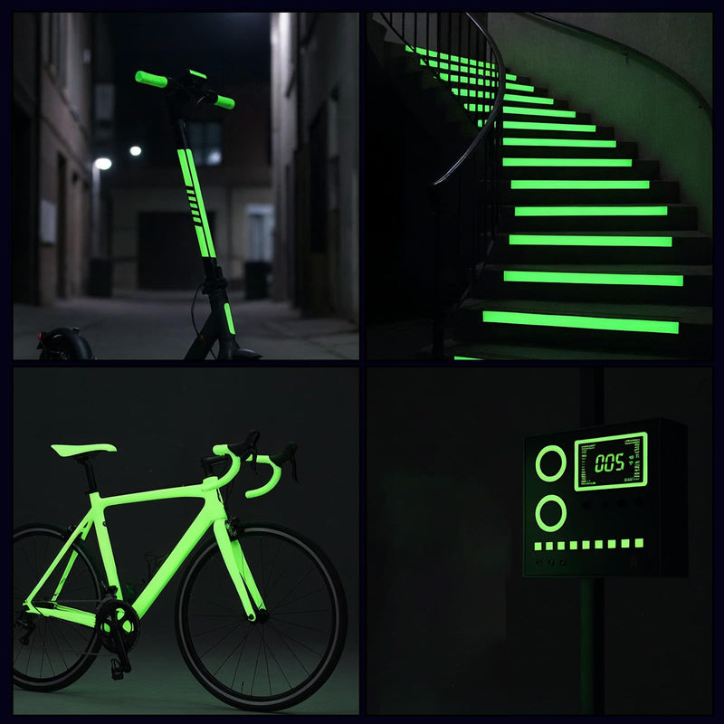 2 Roll Glow Dark Tape, 1/2in × 33 Ft Fluorescent Waterproof Glow in the Dark Tape, High Visibility Glow Dark Reflective Tape for Night Decorations, Stairs, Exit Sign