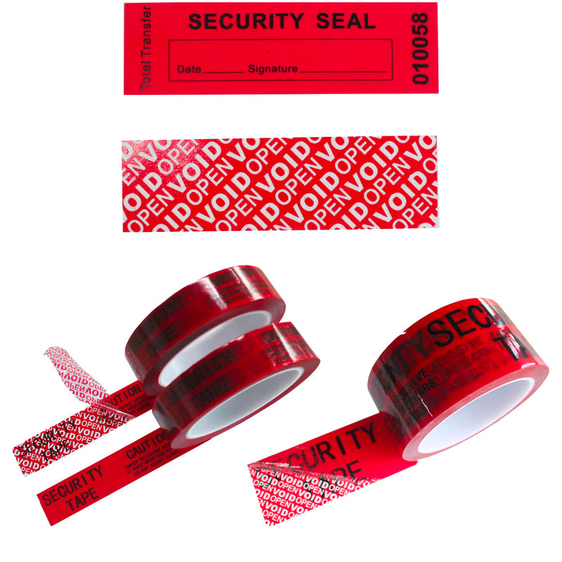 Bundled for 100pcs x 1" x 3.35" Red Security Void Labels + 1 Roll x 2" x 55 Yards & 2 Rolls x 1" x 55 Yards Total Transfer Security Tapes