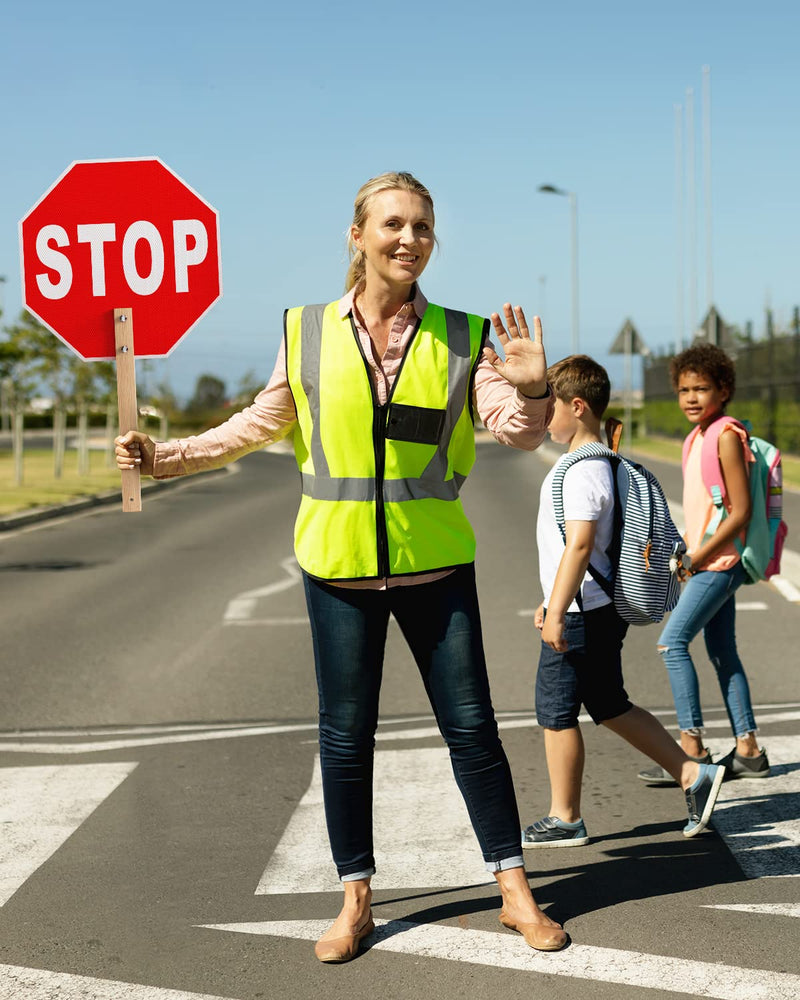 [Australia - AusPower] - Stop Slow Sign, Double Sided Street Slow Warning Reflective Signs, 13x13in Octagon Rust Free Aluminum, with Bamboo Handle, UV Protected and Waterproof, Weather Resistant, Durable Ink, Easy to Mount 