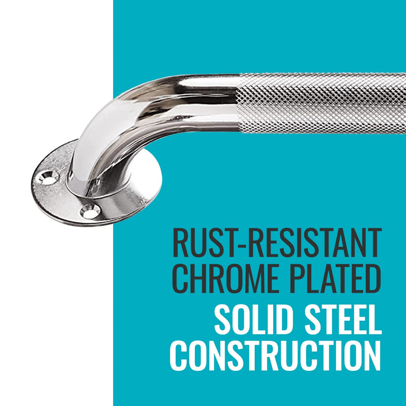 DMI Textured Grab Bars, Shower Toilet Tub Rail for Handicap & Elderly, Perfect for Bathroom Safety, Rust-Resistant Steel, Silver, Chrome, 24", FSA & HSA Eligible 24 Inch