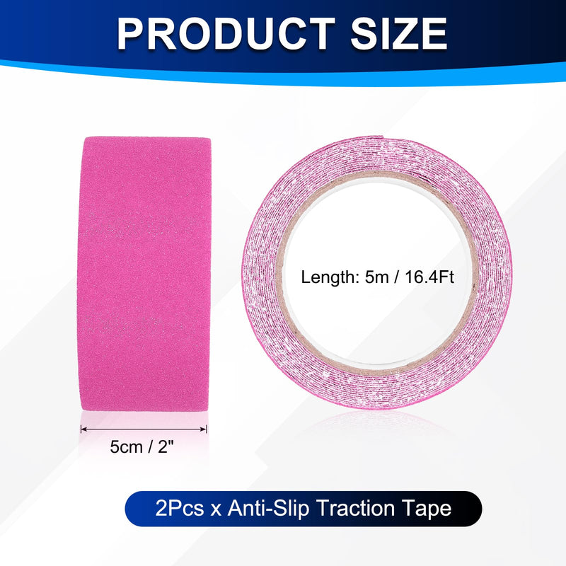 PATIKIL 2Pcs Frosted Non-Slip Tape - 16.4 ft x 2 Inch, Anti Slip Grip Safety Non Skid Tread Stair Cases Tape High Adhesion & Waterproof, Suit for - Outdoor/Stairs, Fluorescent Rose Red