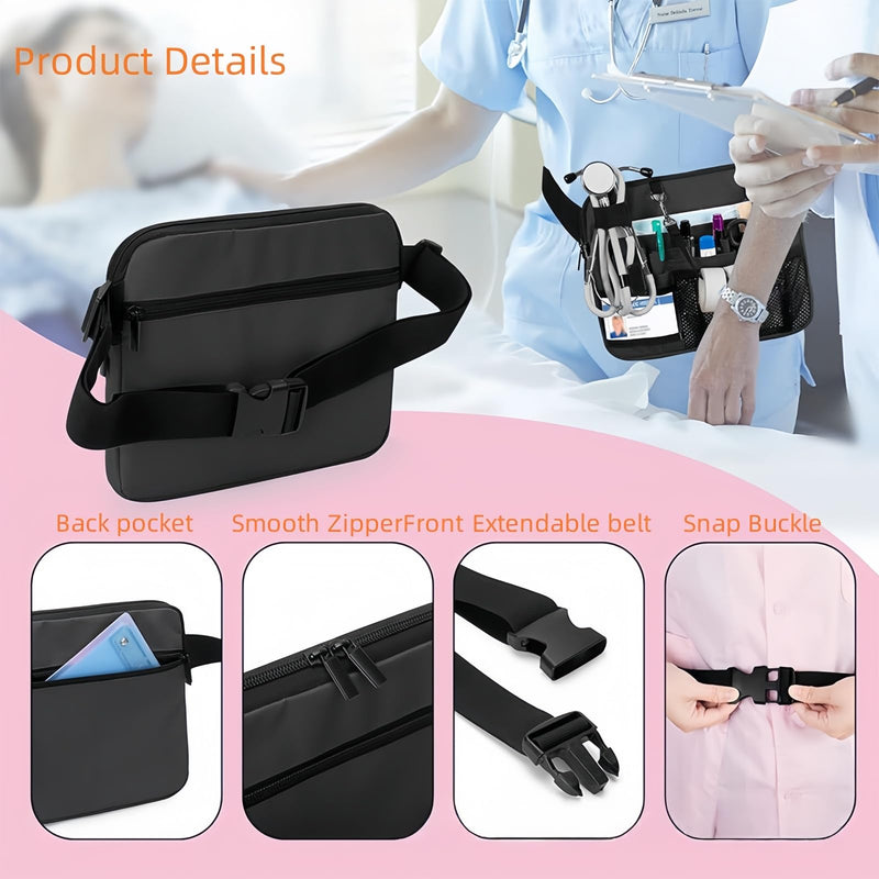 [Australia - AusPower] - Nurse Fanny Pack,Medical Waist Bag Medical Gear Pockets Storage for Stethoscopes,Utility Waist Storage Bag,Adjustable Waist Strap，Bandage Scissors and Other Medical Supplies（Black） Black 